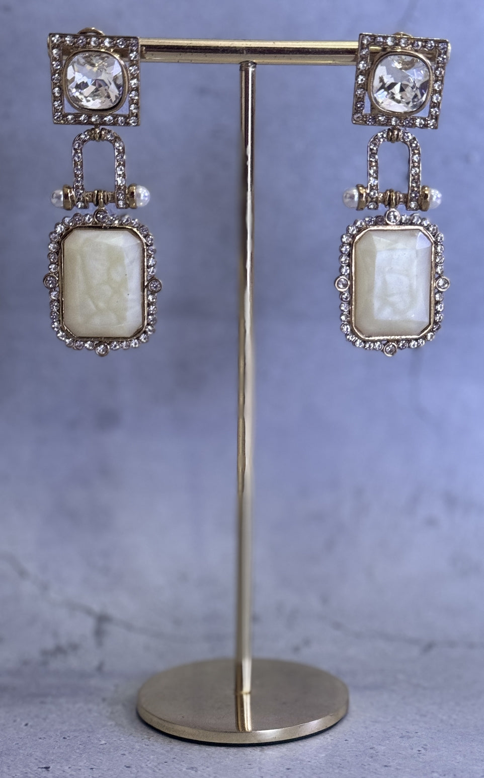 Ivory Crystal Statement Danglers