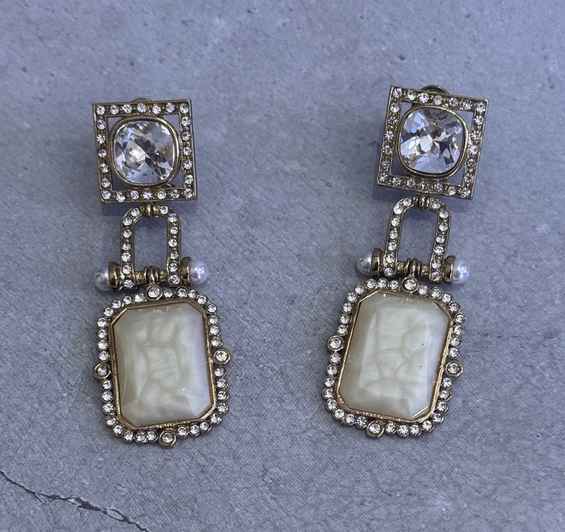 Ivory Crystal Statement Danglers