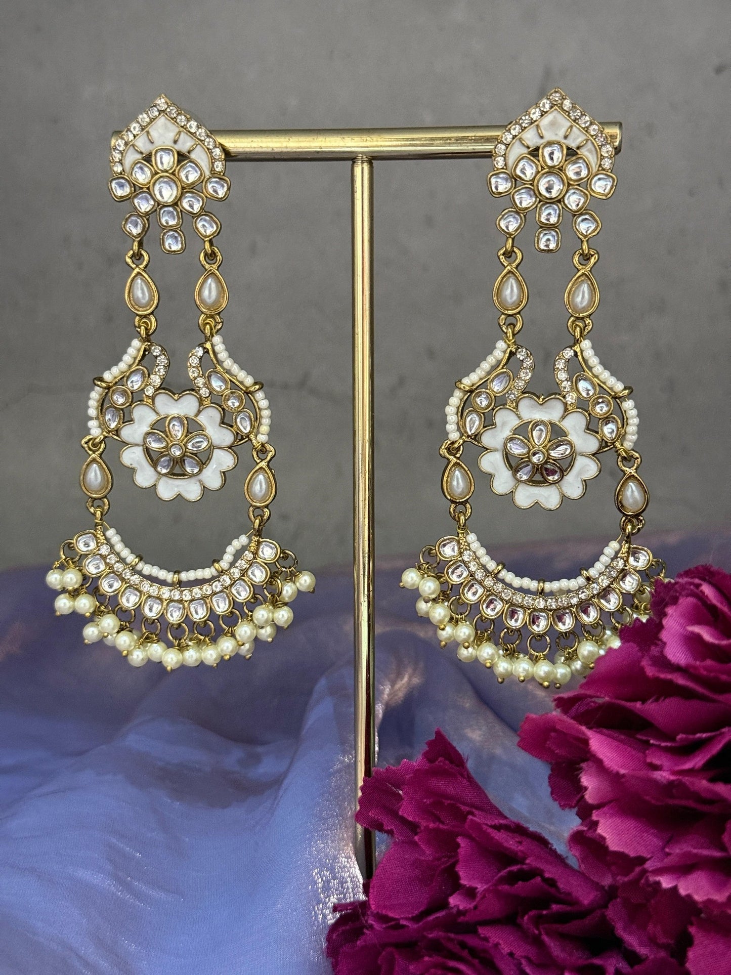 Long Floral Meena Danglers