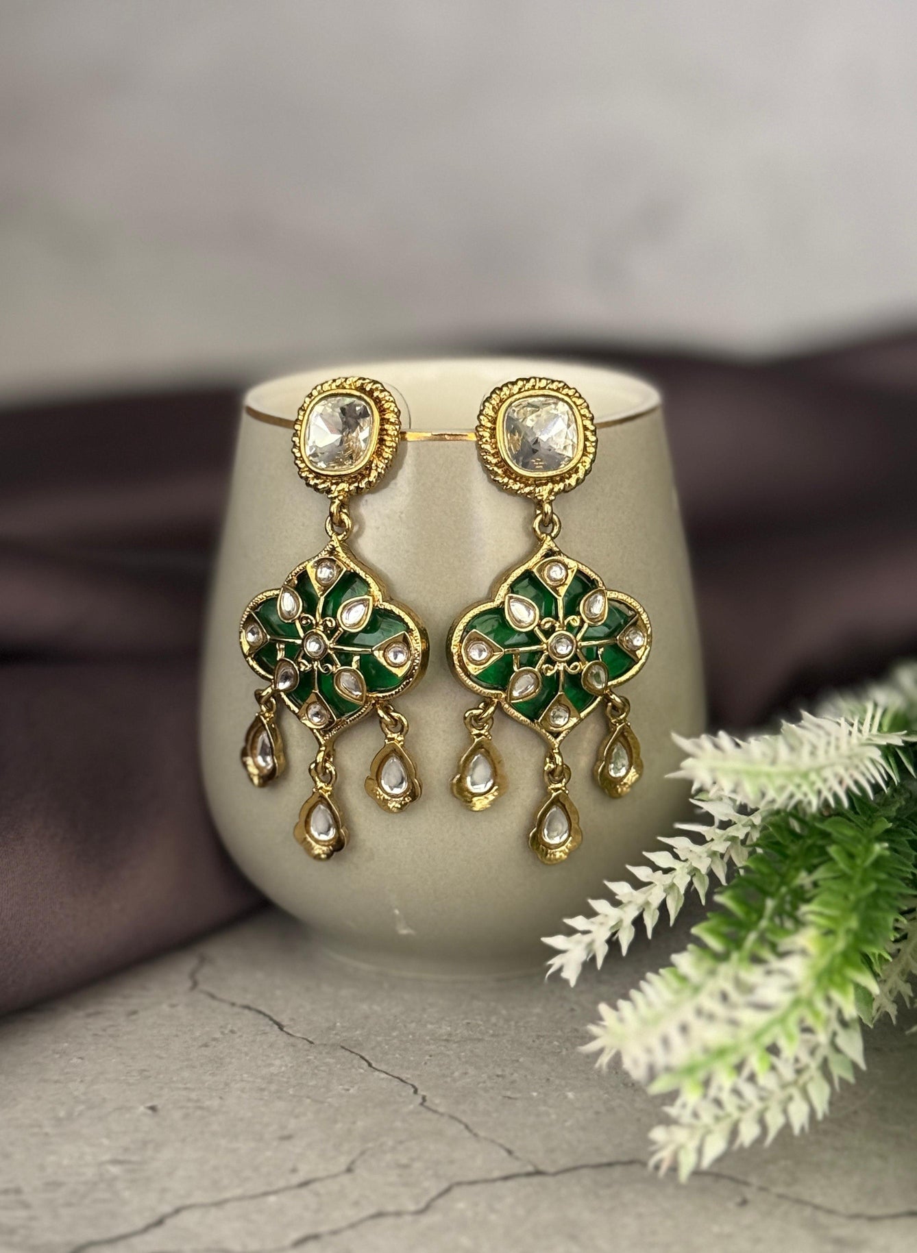 Green Meera Floral Danglers