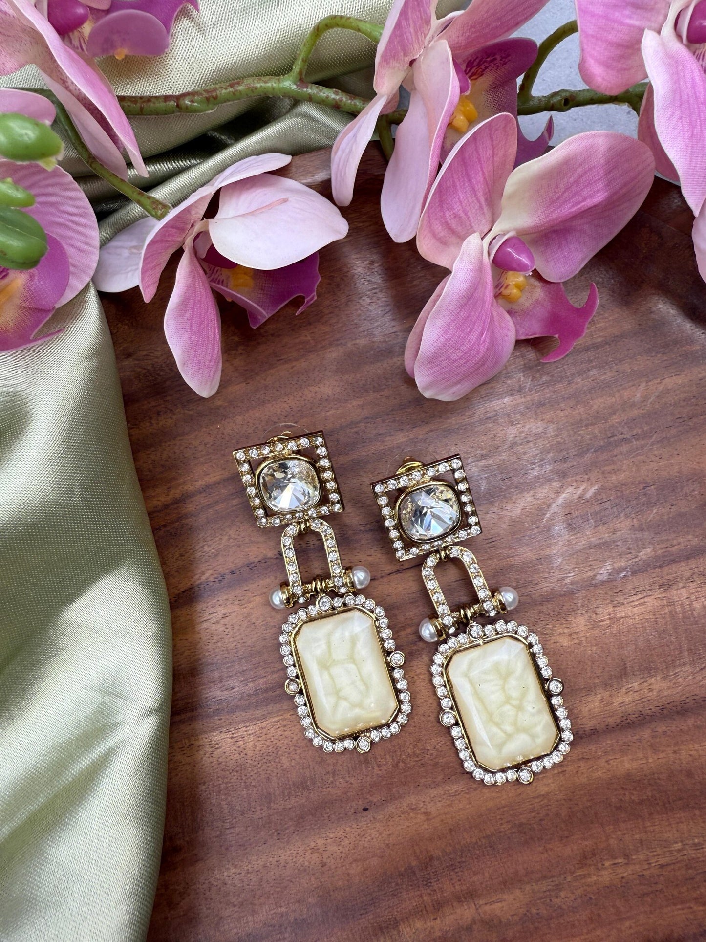 Ivory Crystal Statement Danglers