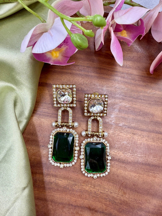 Green Crystal Statement Danglers