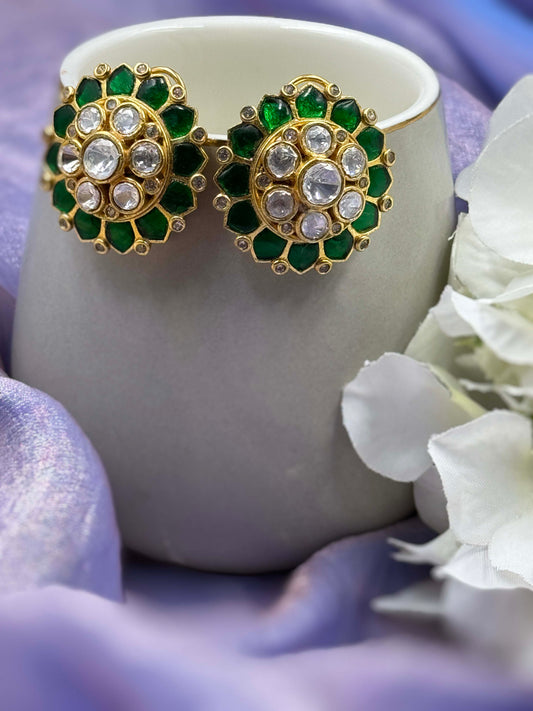 Green Kundan Studs