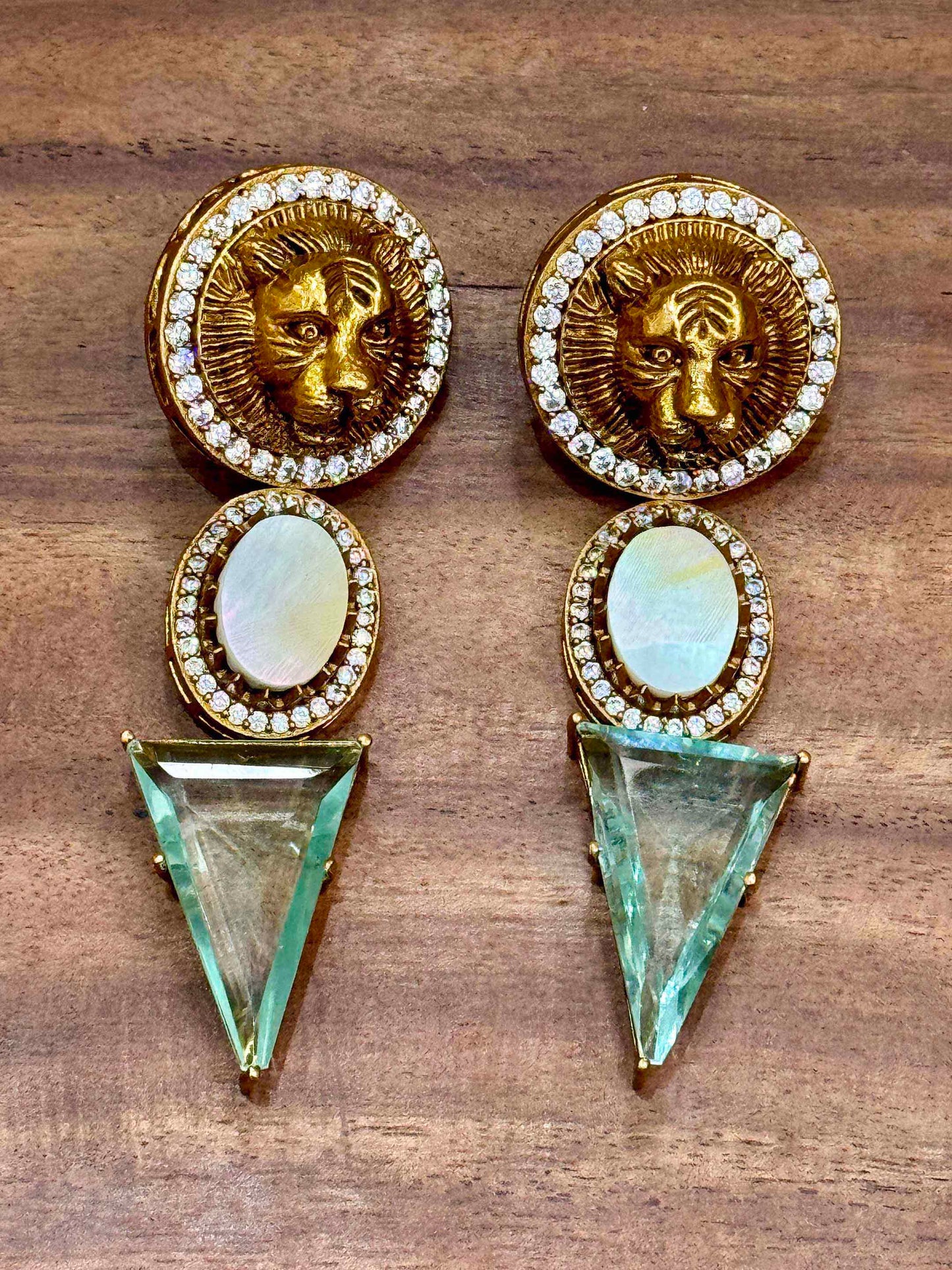 Crystal Jaguar Triangle Earrings