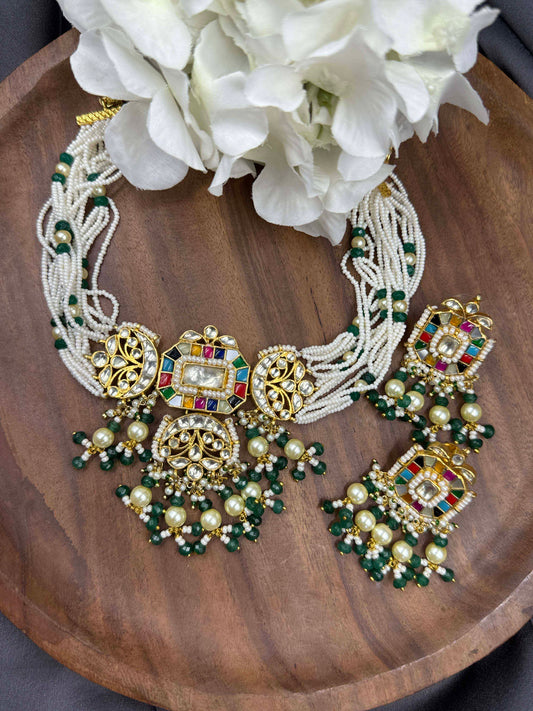 Green Navgraha Choker Set