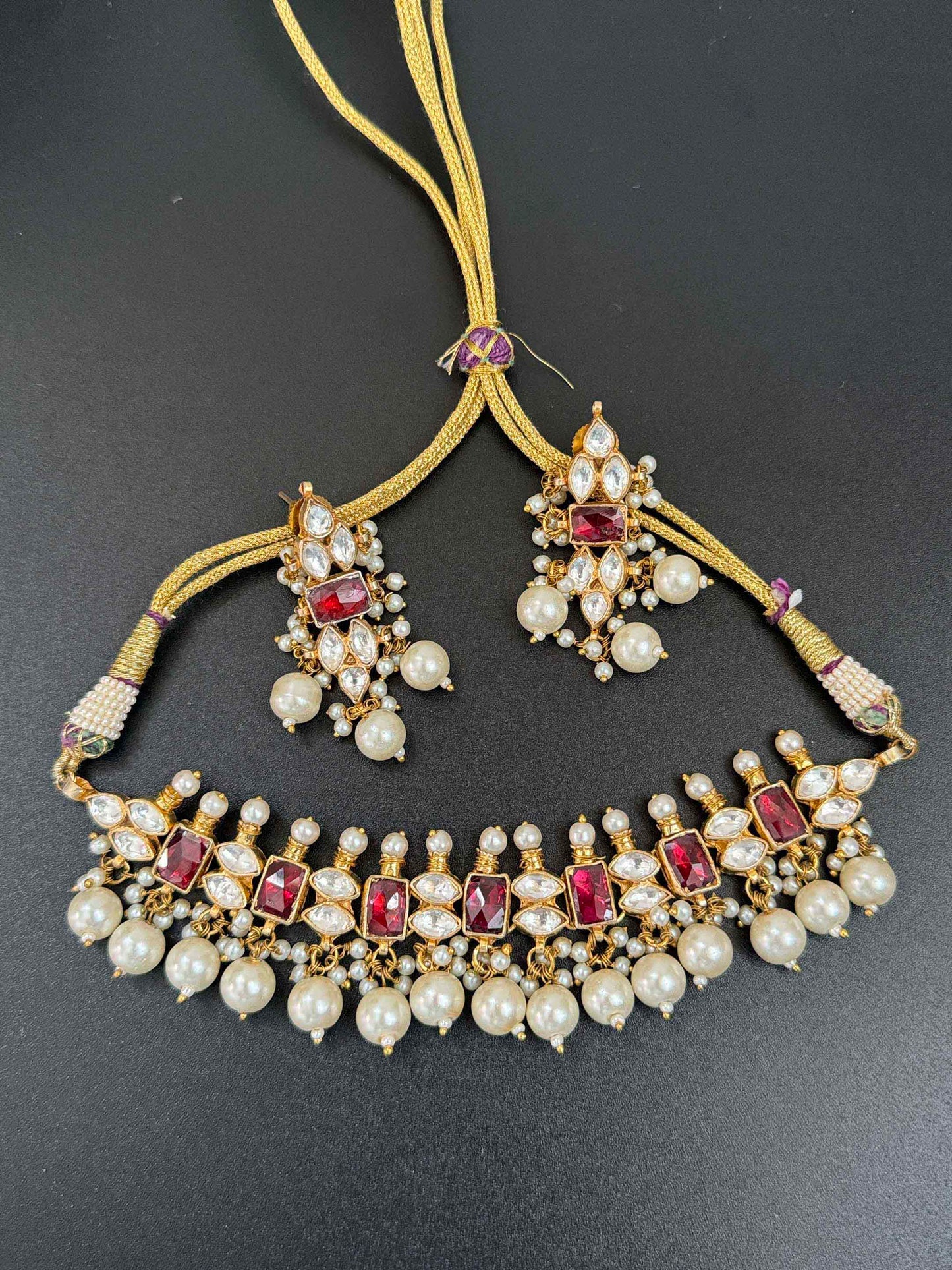 Pink Pearl Kundan Necklace Set