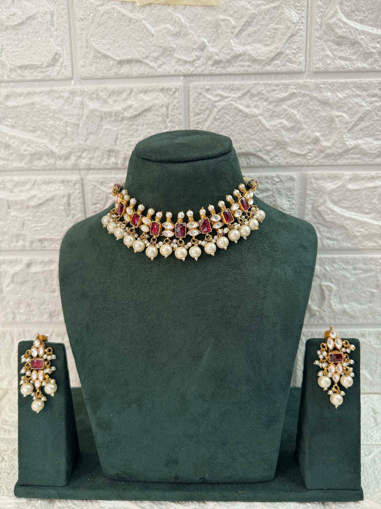 Pink Pearl Kundan Necklace Set