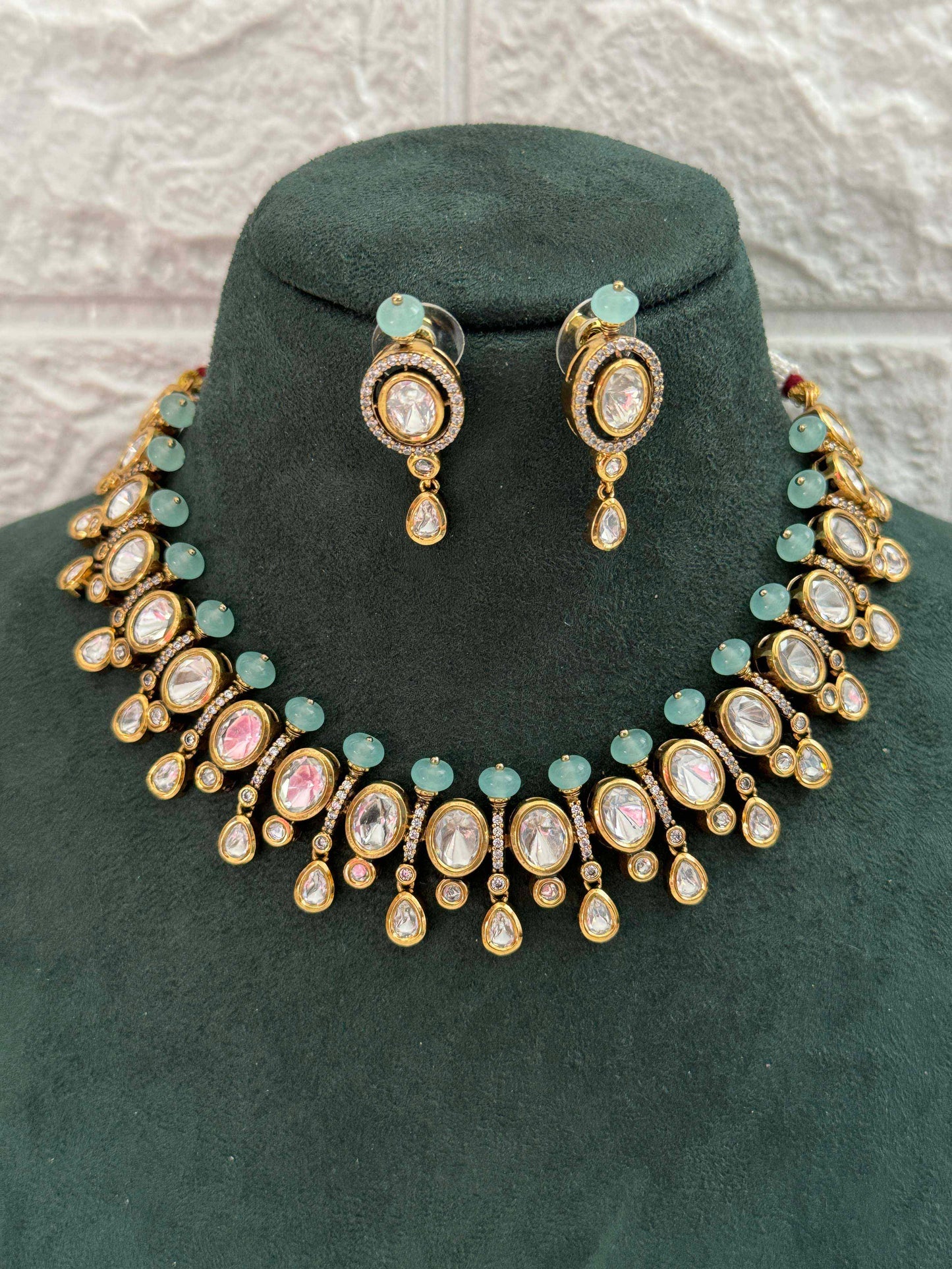 Mint Kundan Necklace Set