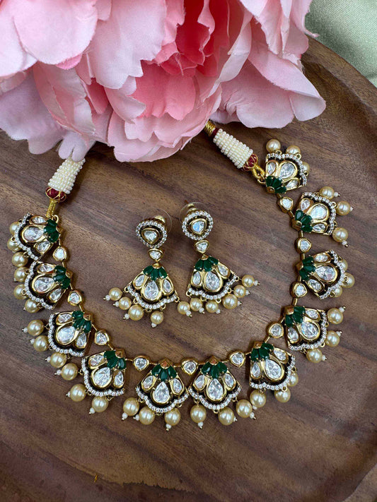 Green Petals Moissanite Necklace Set