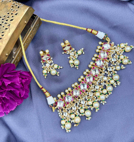 Pink Kundan Choker Set