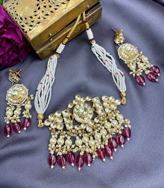 Pink Mini Kundan Choker Set