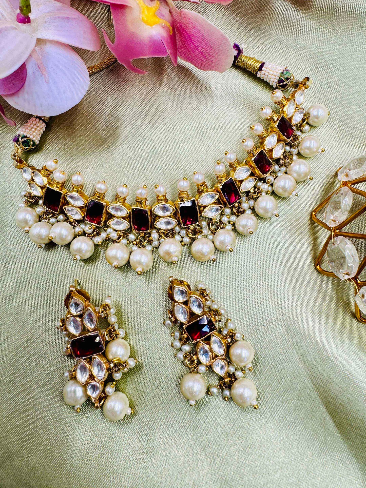 Pink Pearl Kundan Necklace Set