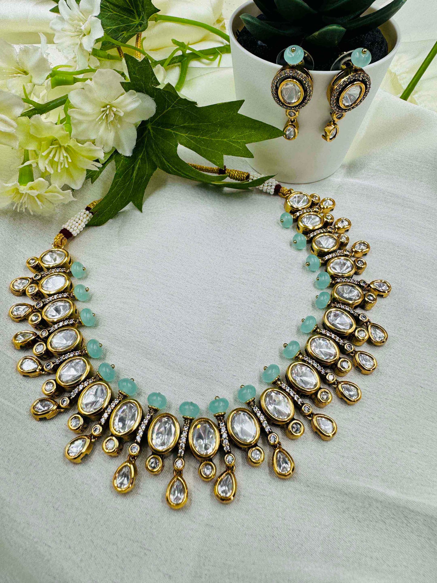 Mint Kundan Necklace Set