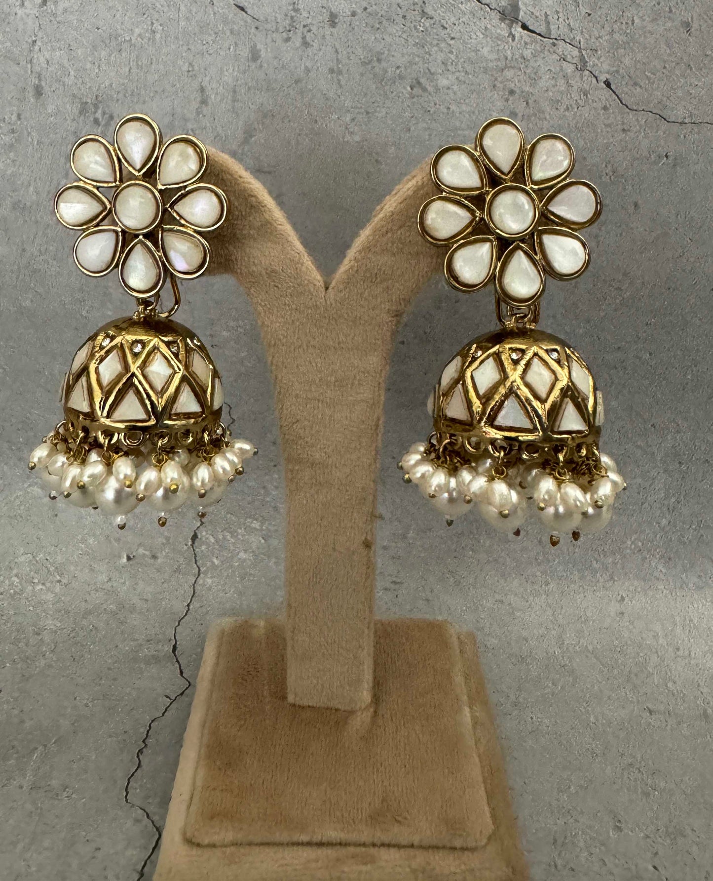 Ivory Floral Pearl Jhumkis