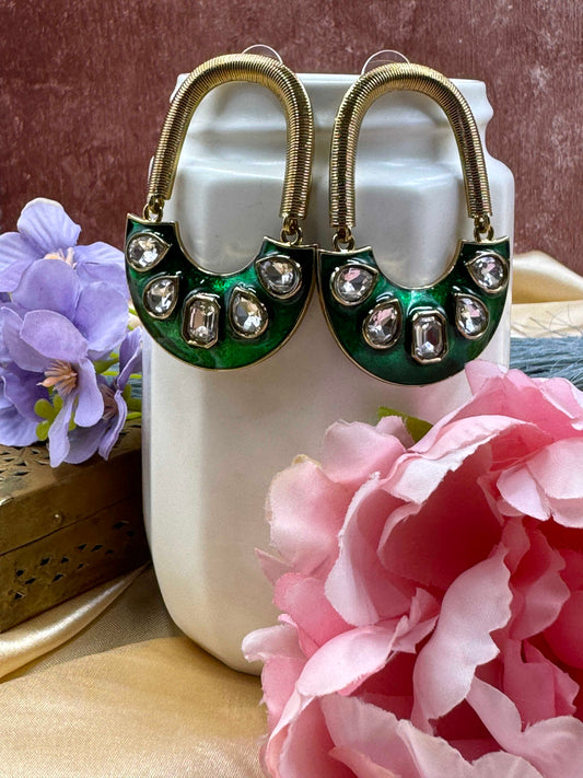 Green Oval Danglers