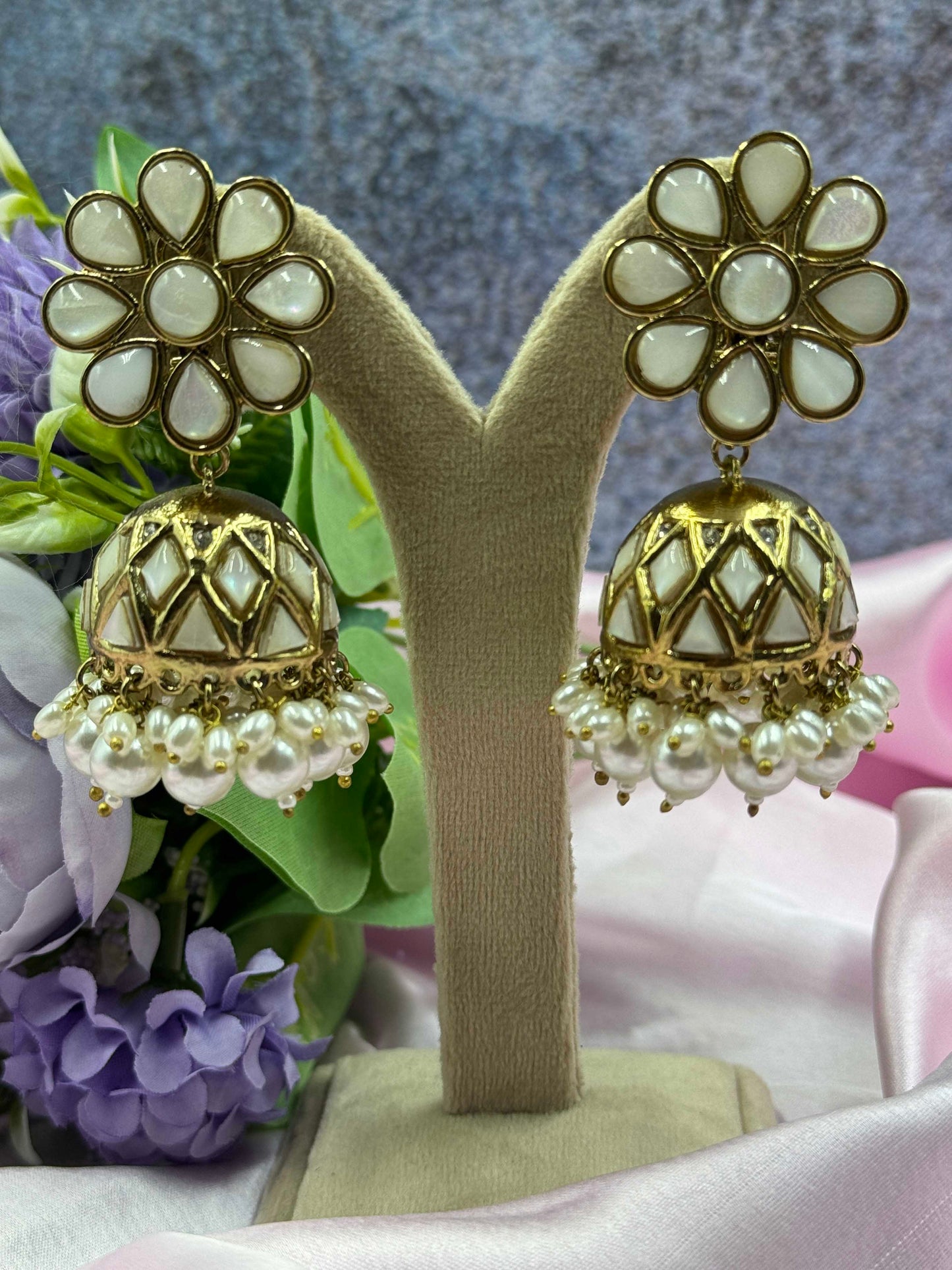 Ivory Floral Pearl Jhumkis