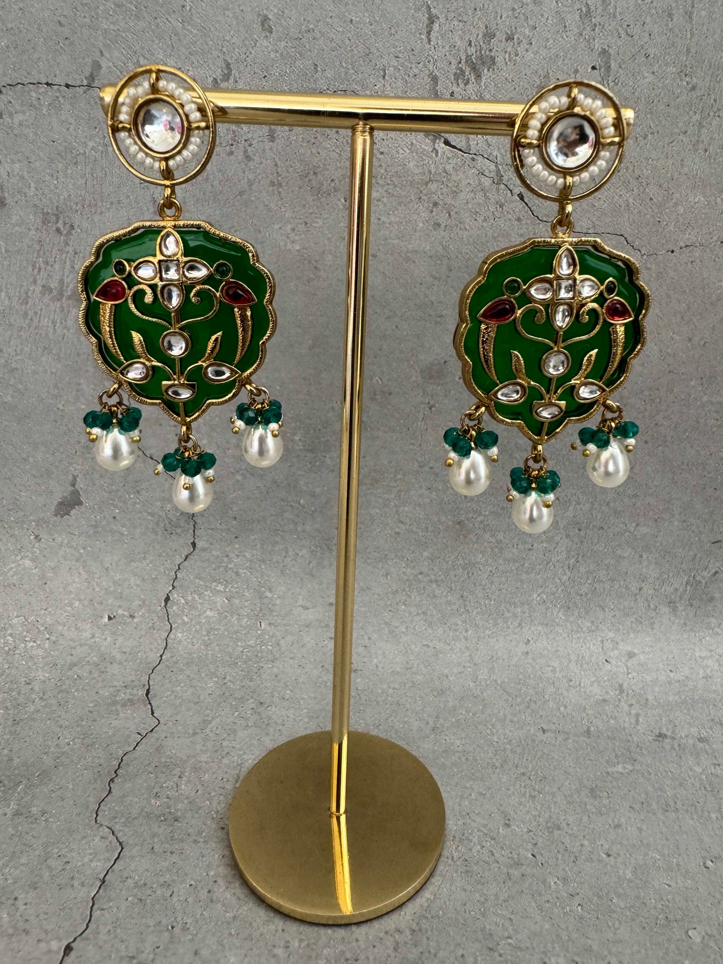 Green Meera Pearl Danglers