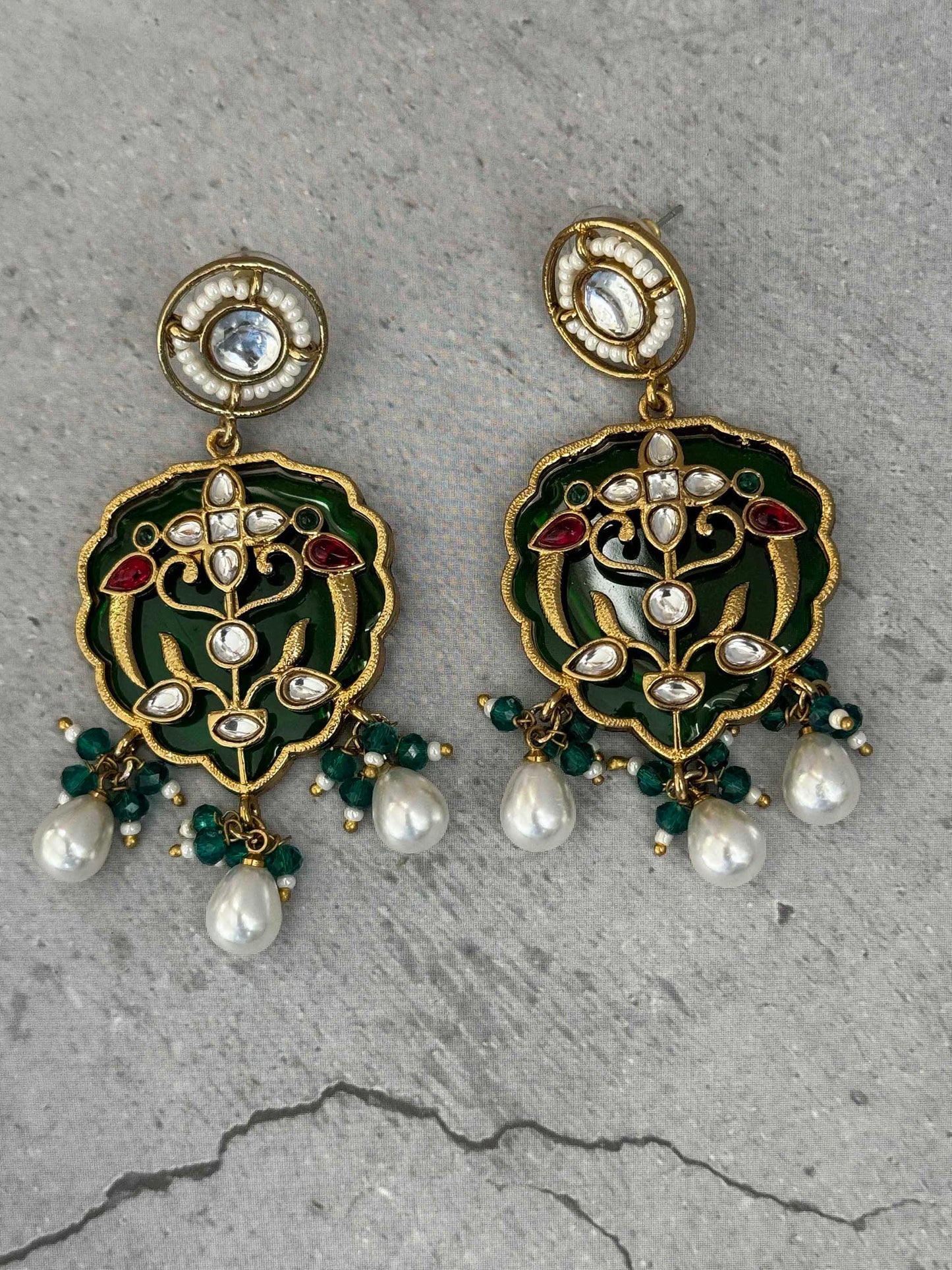 Green Meera Pearl Danglers