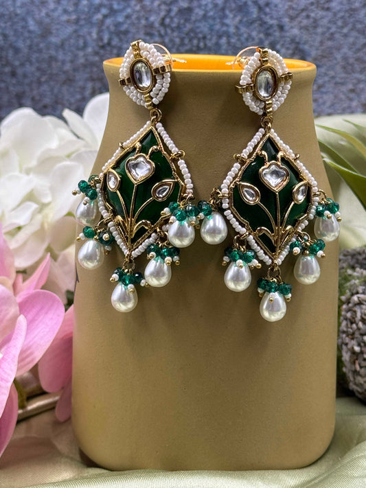 Green Meera Pearl Danglers Mini